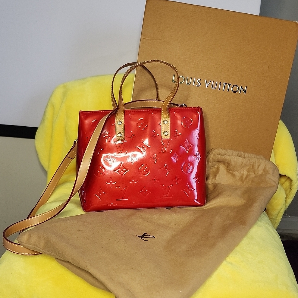Louis Vuitton Shiny Red Vernis Satchel with Tan Handles W/ Box And Dustbag